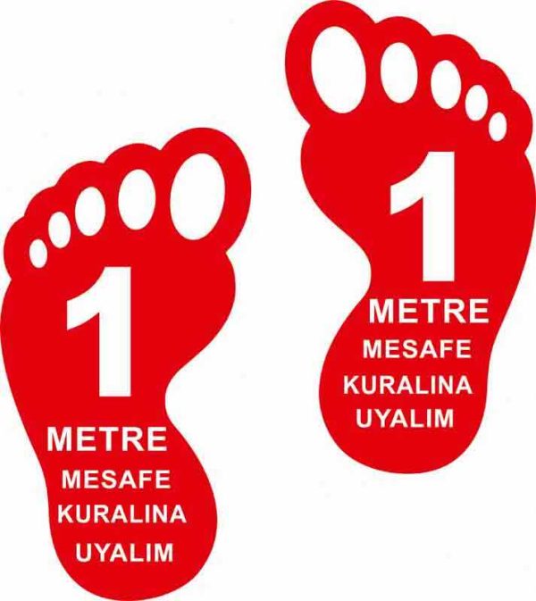 Ayak İzi 1 Metre Mesafeyi Koruyalım Yer Etiketi 30 cm Kırmızı U21076