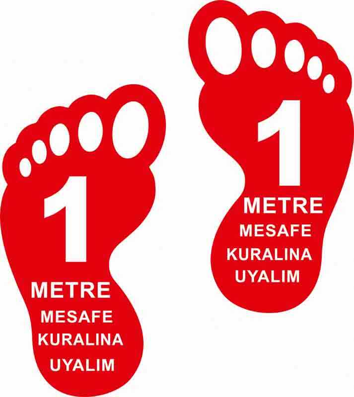 Ayak İzi 1 Metre Mesafeyi Koruyalım Yer Etiketi 30 cm Kırmızı U21076