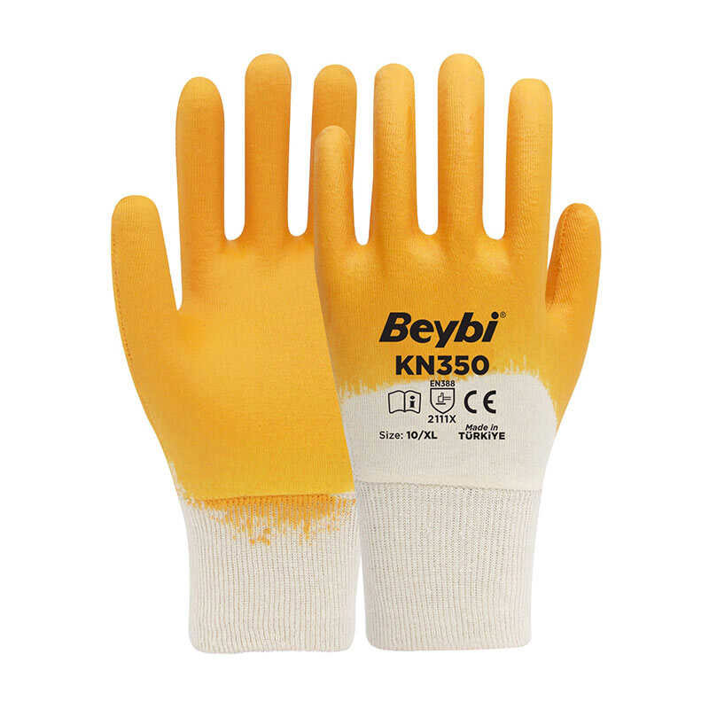 Beybi KN350 Nitril Kaplı Pamuk İş Eldiveni No:10 XL Sarı Beyaz