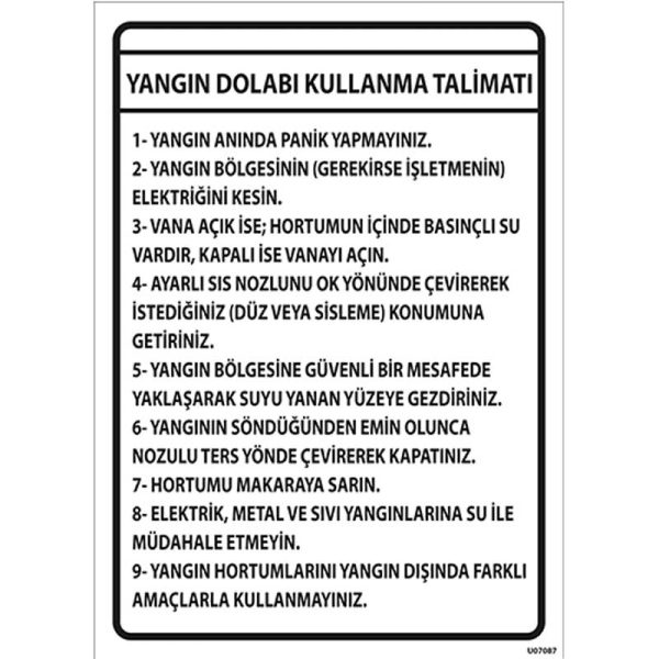 Yangın Dolabı Kullanma Talimatı Uyarı Levhası