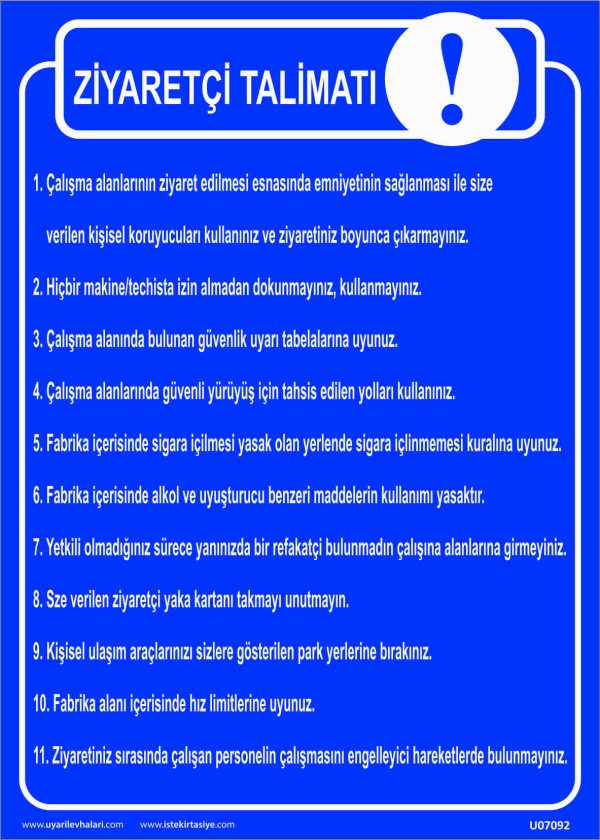 Ziyaretçi Talimatı Uyarı Levhası