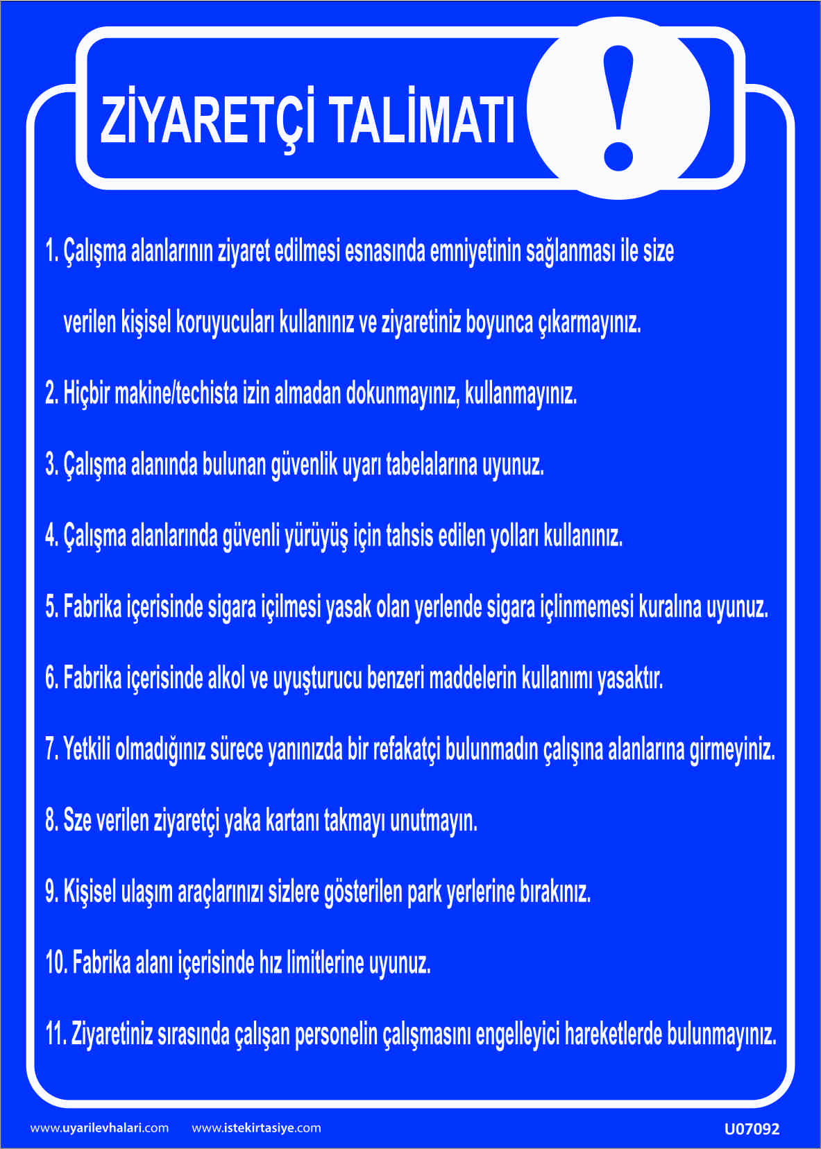 Ziyaretçi Talimatı Uyarı Levhası