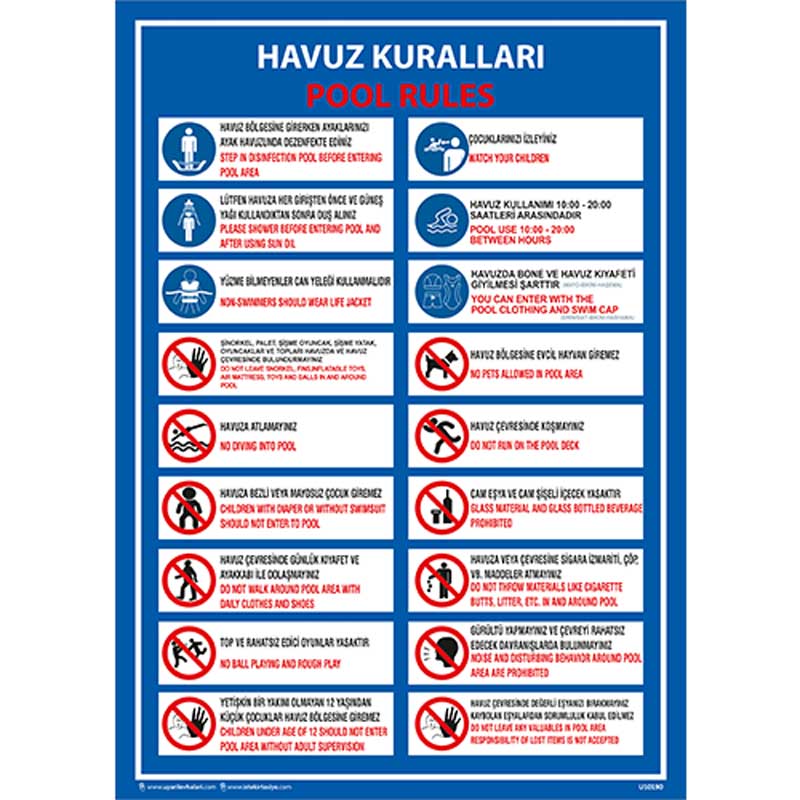 Havuz Kuralları Uyarı Levhası