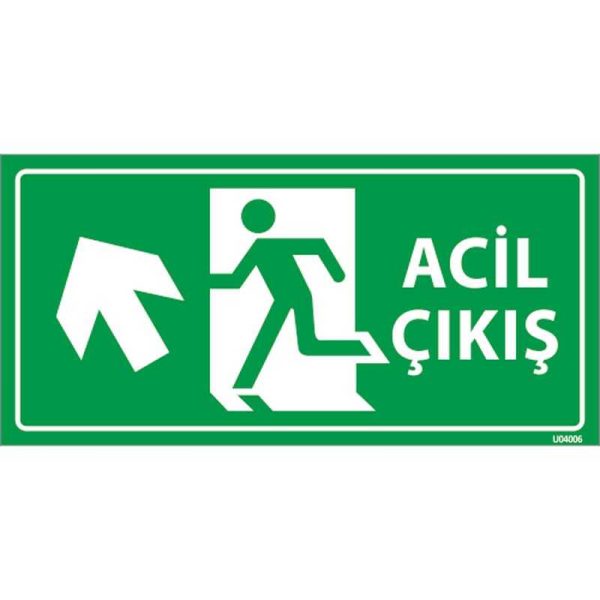 Acil Çıkış Levhası Sol Çapraz Yukarı Yön