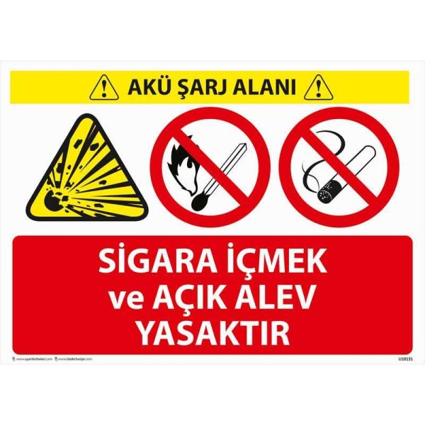 Akü Sarj Alanı Sigara İçmek Yasaktır Uyarı Levhası