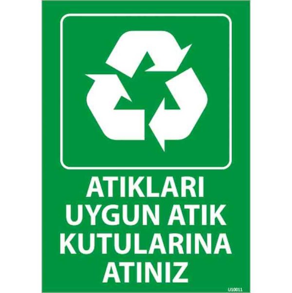 Atıkları Uygun Atık Kutusuna Atınız Uyarı Levhası