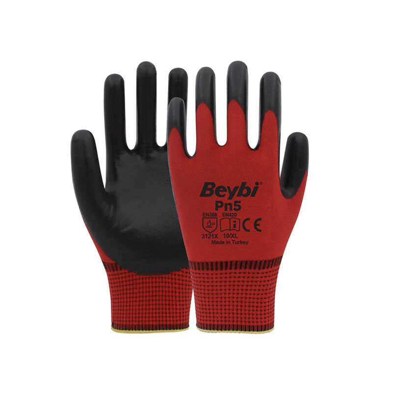 Beybi PN5 Zebra Nitril İş Eldiveni Kırmızı No:10 XL