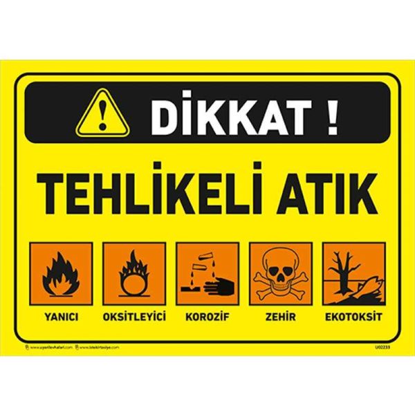 Dikkat Tehlikeli Atık Uyarı Levhası