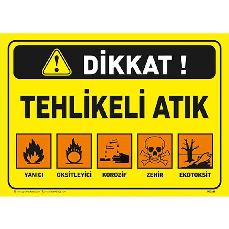 Dikkat Tehlikeli Atık Uyarı Levhası