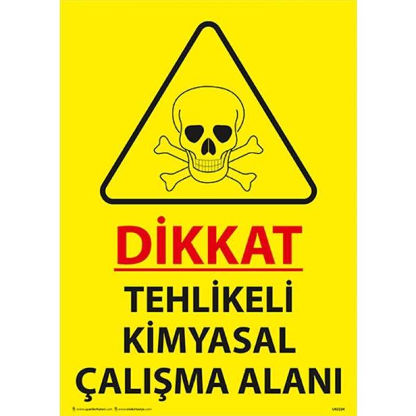Dikkat Tehlikeli Kimyasal Çalışma Alanı Uyarı Levhası
