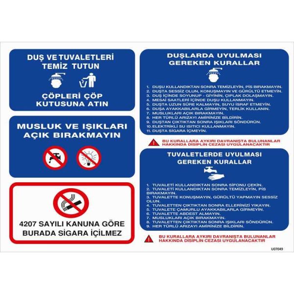 Duş ve Tuvalet Talimatı Uyarı Levhası