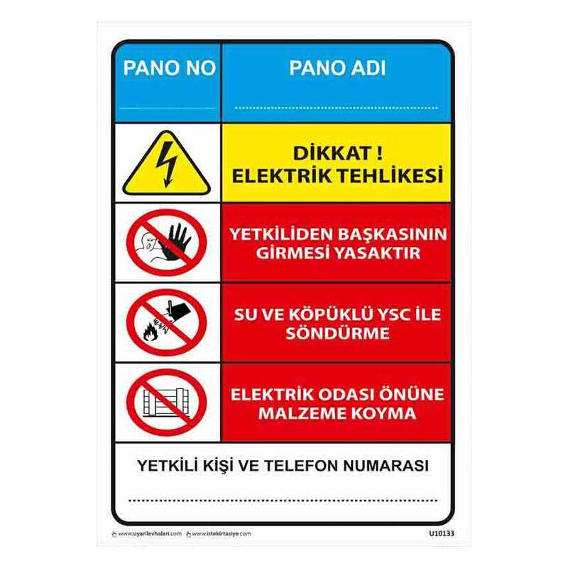 Elektrik Bilgilendirme Panosu Uyarı Levhası