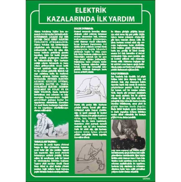 Elektrik Kazalarında İlk Yardım Talimatı Uyarı Levhası