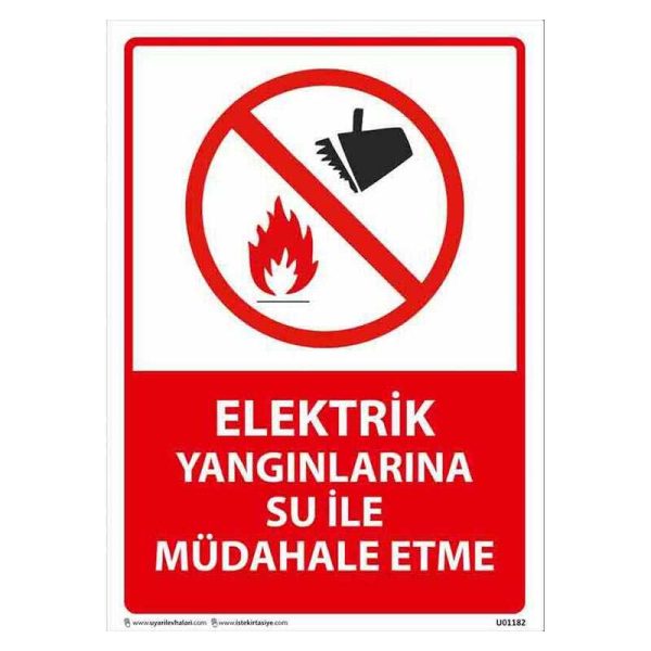 Elektrik Yangınlarına Su ile Müdahale Etme Uyarı Levhası