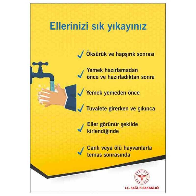 Ellerinizi Sık Sık Yıkayın Uyarı Levhası