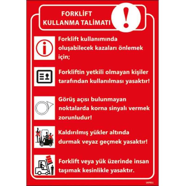 Forklift Kullanma Talimatı Uyarı Levhası