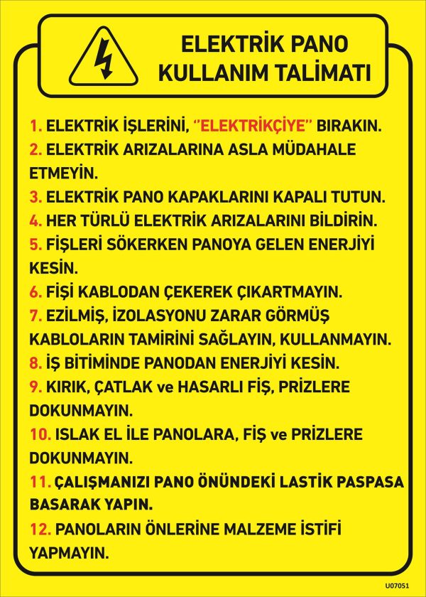 Elektrik Pano Kullanım Talimatı Uyarı Levhası