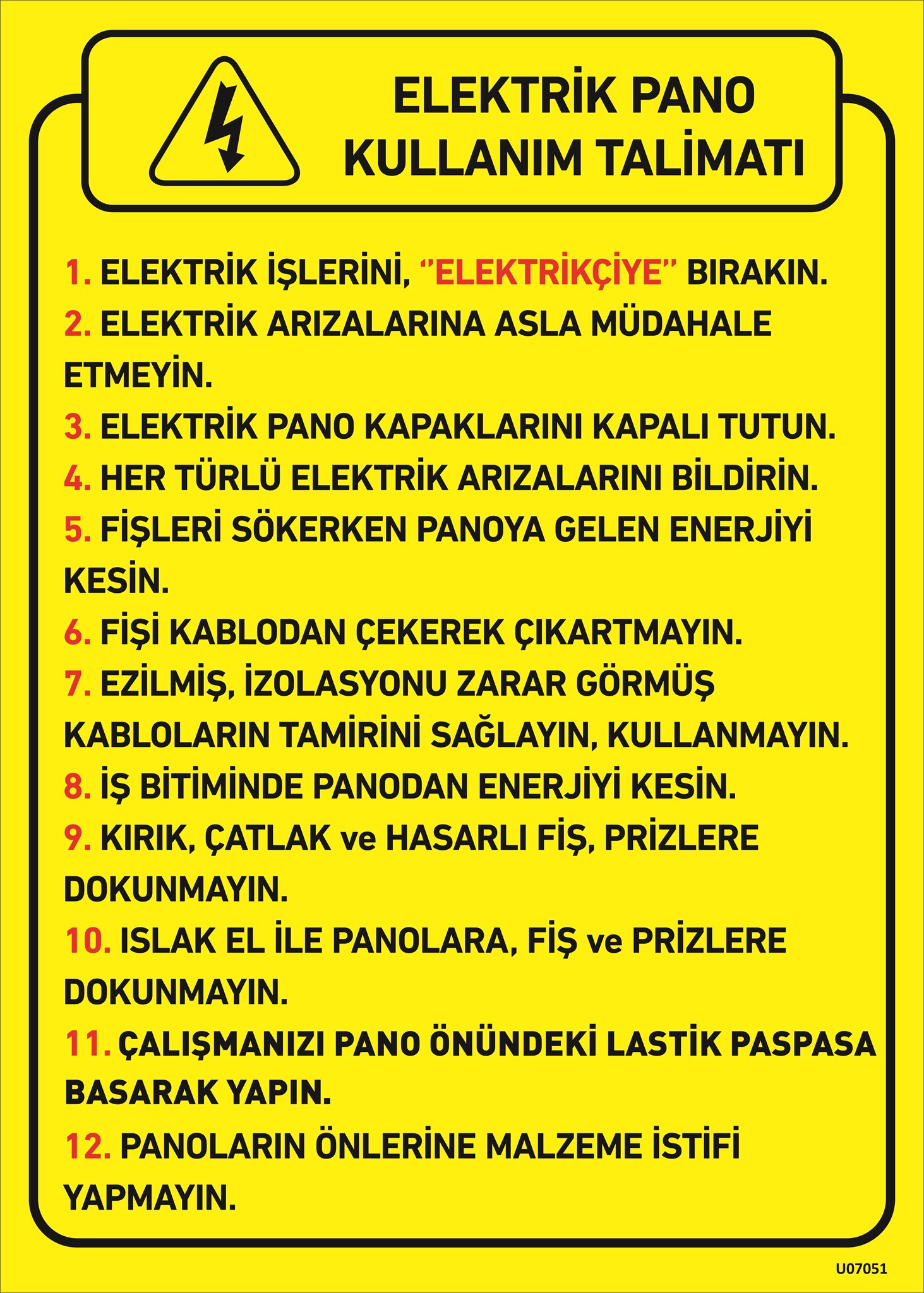 Elektrik Pano Kullanım Talimatı Uyarı Levhası