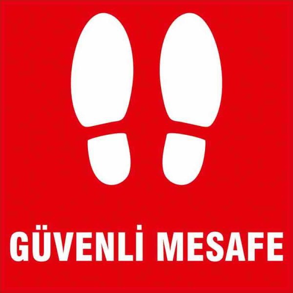 Güvenli Mesafe Ayak İzi Yer Etiketi Kare Kırmızı U21081