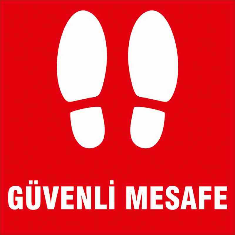 Güvenli Mesafe Ayak İzi Yer Etiketi Kare Kırmızı U21081