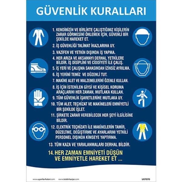 Güvenlik Kuralları Uyarı Levhası