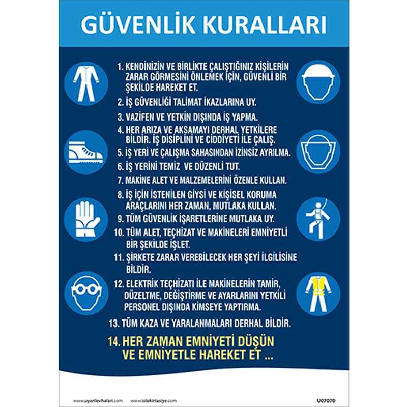 Güvenlik Kuralları Uyarı Levhası