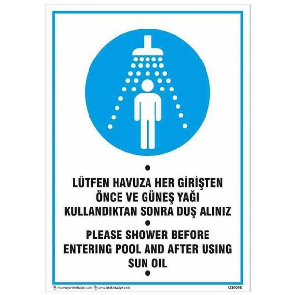 Havuza Girmeden Duş Alınız Uyarı Levhası