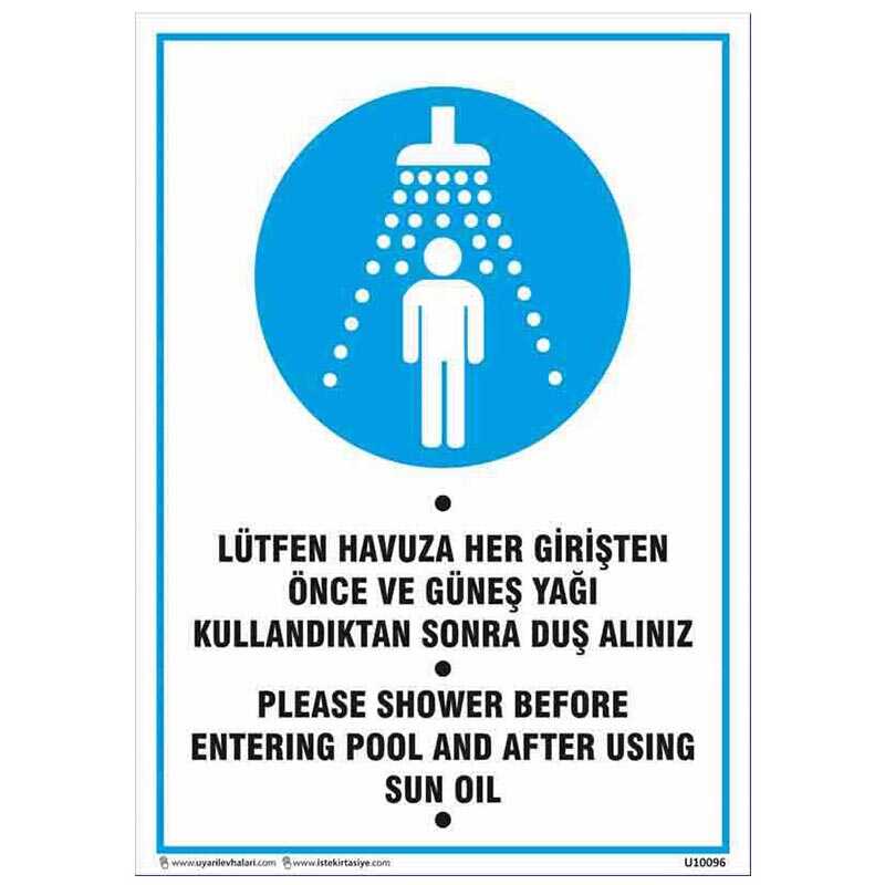 Havuza Girmeden Duş Alınız Uyarı Levhası