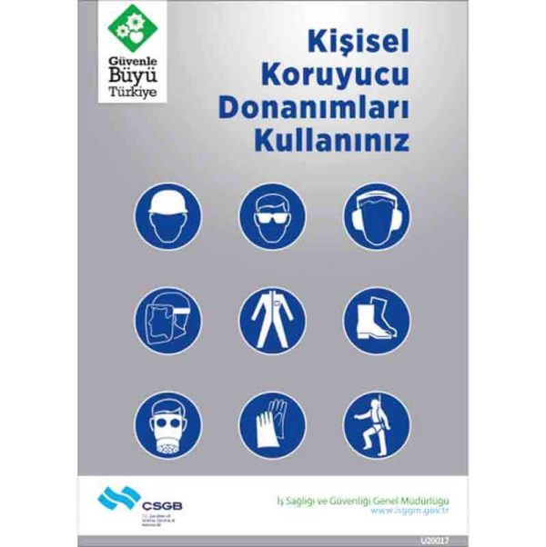 İş Güvenliği Afişi - Kişisel Koruyucu Donanımları Kullanınız