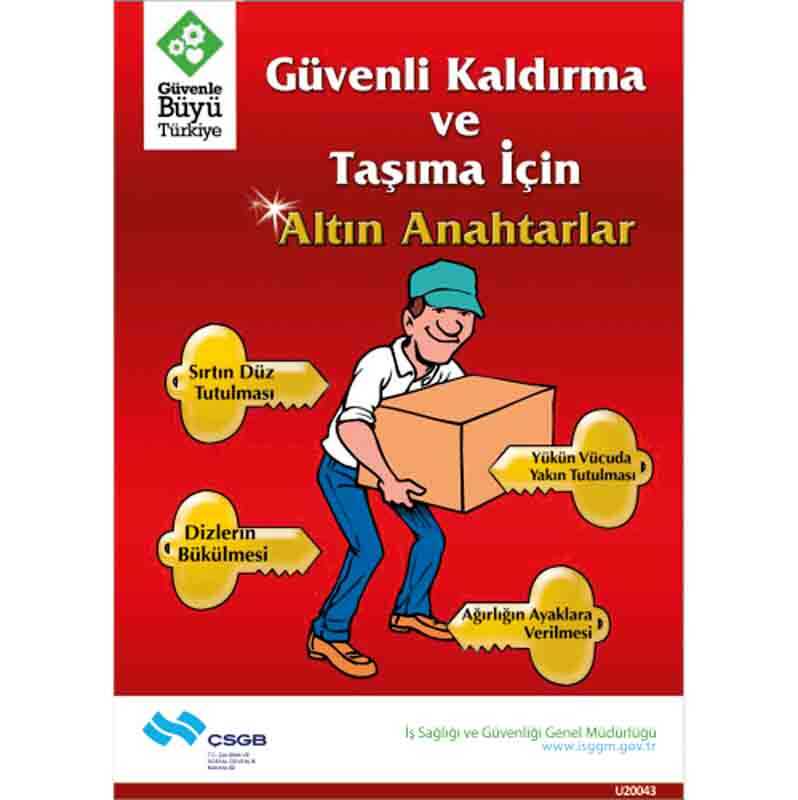 İş Güvenliği Afişi - Güvenli Kaldırma ve Taşıma İçin Altın Anahtarlar