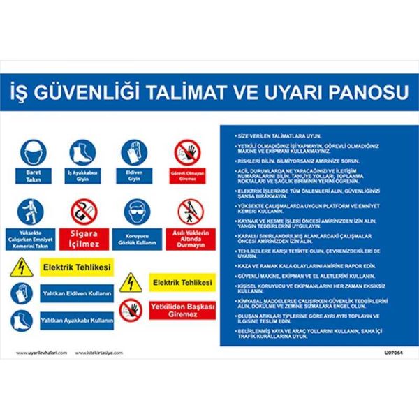 İş Güvenliği Talimat ve Uyarı Panosu Levhası