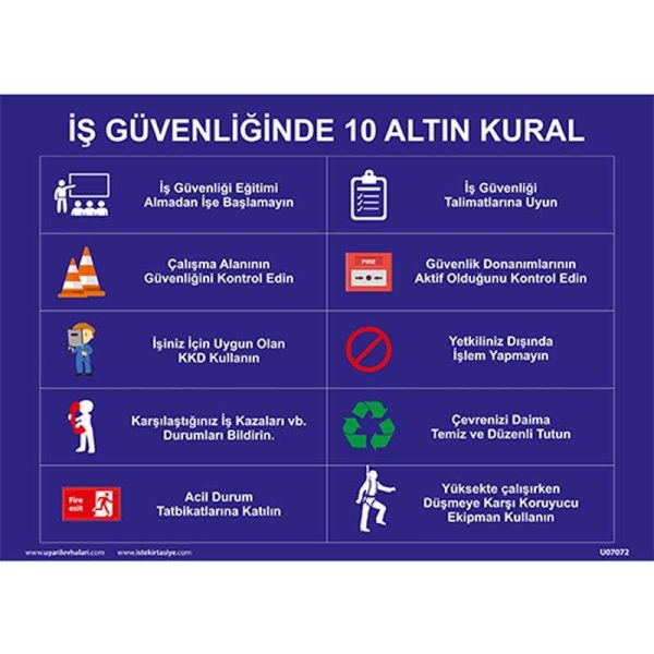 İş Güvenliğinde 10 Altın Kural Uyarı Levhası