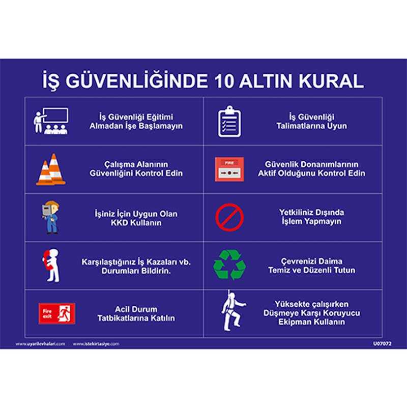 İş Güvenliğinde 10 Altın Kural Uyarı Levhası