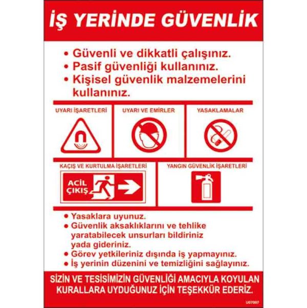 İş Yerinde Güvenlik Talimatı Uyarı Levhası
