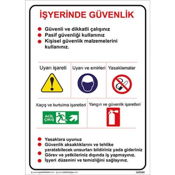 İş Yerinde Güvenlik Talimatları Uyarı Levhası