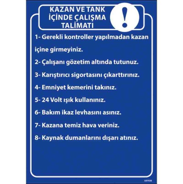 Kazan ve Tank Çalışma Uyarı Levhası