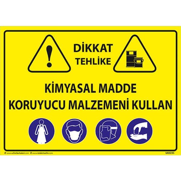 Kimyasal Madde Koruyucu Malzemeni Kullan Uyarı Levhası