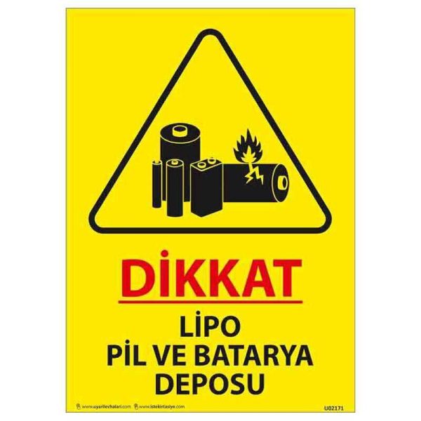 Lipo Pil ve Batarya Deposu Uyarı Levhası