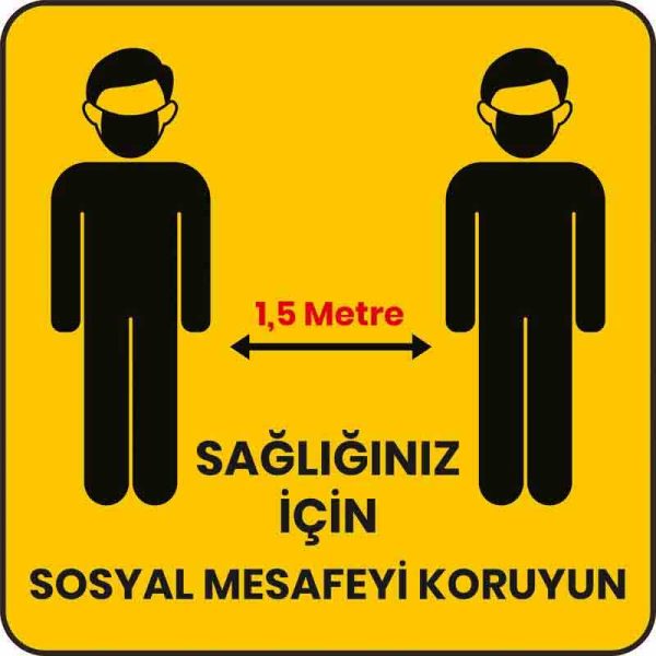 Sağlığın İçin Mesafeyi Koruyun Yer Etiketi Mavi 30x30 cm