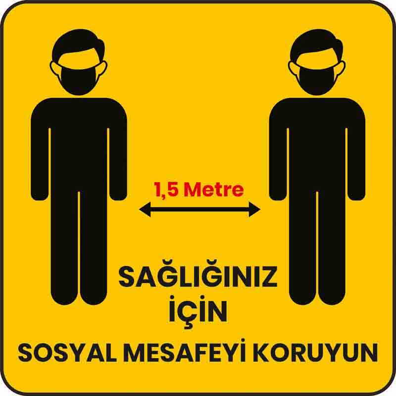 Sağlığın İçin Mesafeyi Koruyun Yer Etiketi Mavi 30x30 cm