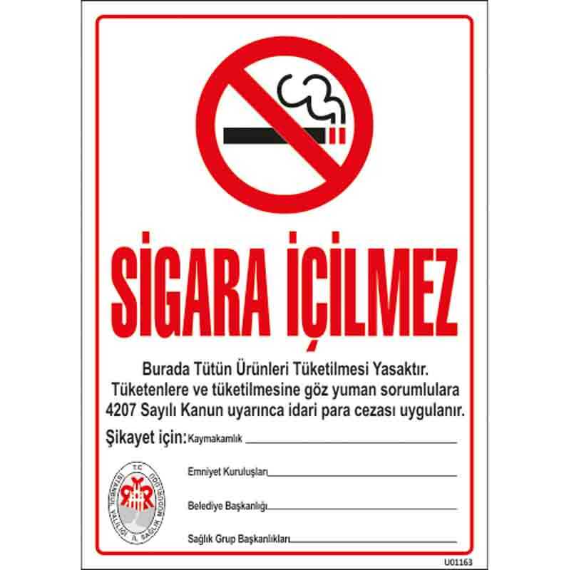 Sigara içmek Yasaktır Resmi Telefonlar Uyarı Levhası