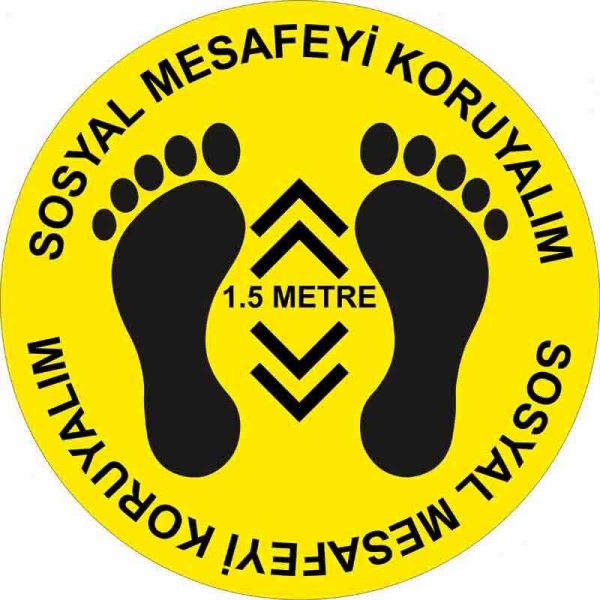 Sosyal Mesafeyi Koruyalım Ayak İzi ve 1,5 Metre Yer Etiketi Sarı 30 cm U21075