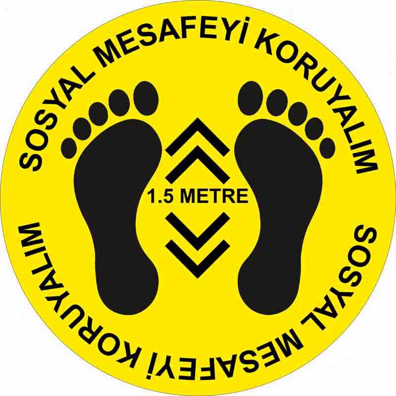 Sosyal Mesafeyi Koruyalım Ayak İzi ve 1,5 Metre Yer Etiketi Sarı 30 cm U21075
