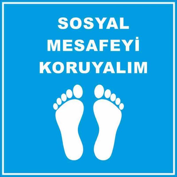 Sosyal Mesafeyi Koruyalım Ayak İzi Yer Etiketi Kare Mavi U21079