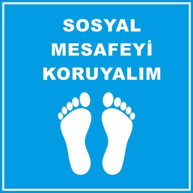 Sosyal Mesafeyi Koruyalım Ayak İzi Yer Etiketi Kare Mavi U21079