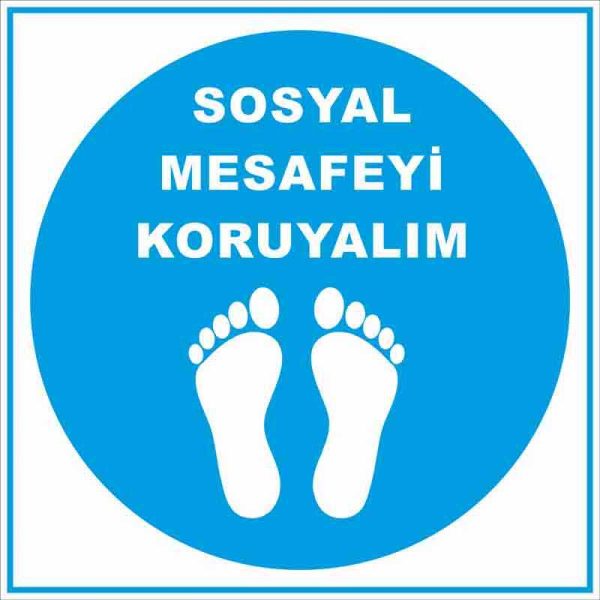 Sosyal Mesafeyi Koruyalım Ayak İzi Yer Etiketi Kare Mavi Çerçeveli U21080