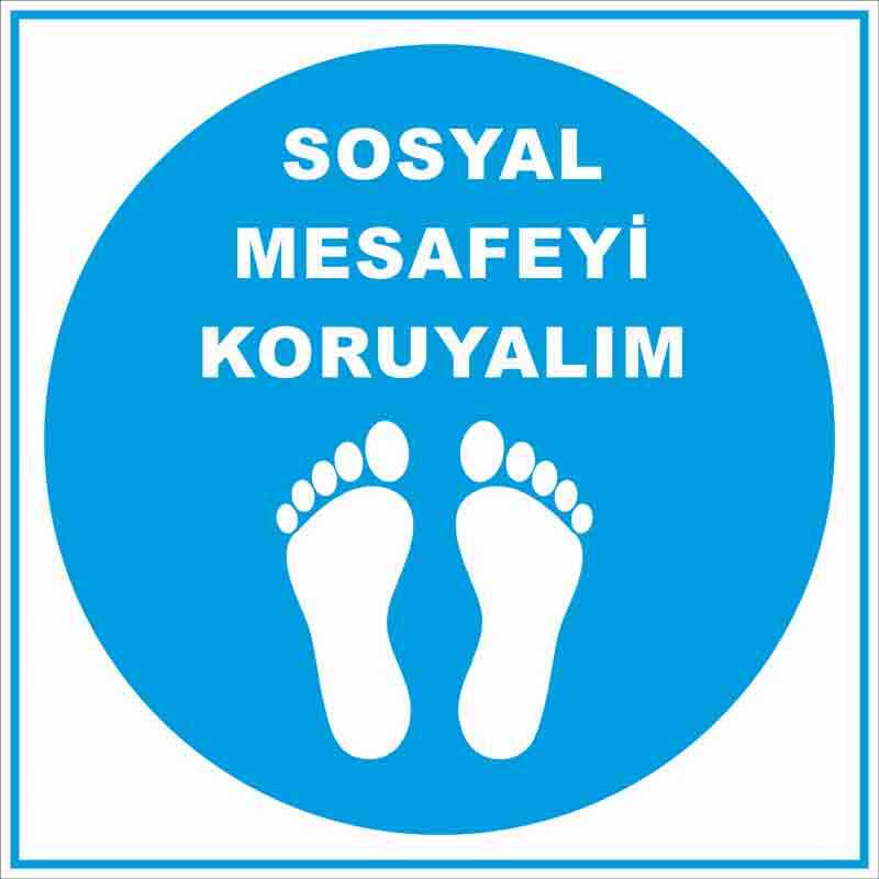 Sosyal Mesafeyi Koruyalım Ayak İzi Yer Etiketi Kare Mavi Çerçeveli U21080