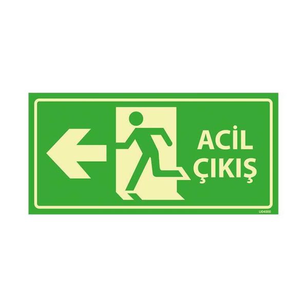 Acil Çıkış Sol Yön 35X17 Fosforlu 3mm U04000