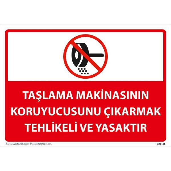 Taşlama Makinesinin Koruyucusunu Çıkartmak Tehlikeli ve Yasaktır Uyarı Levhası