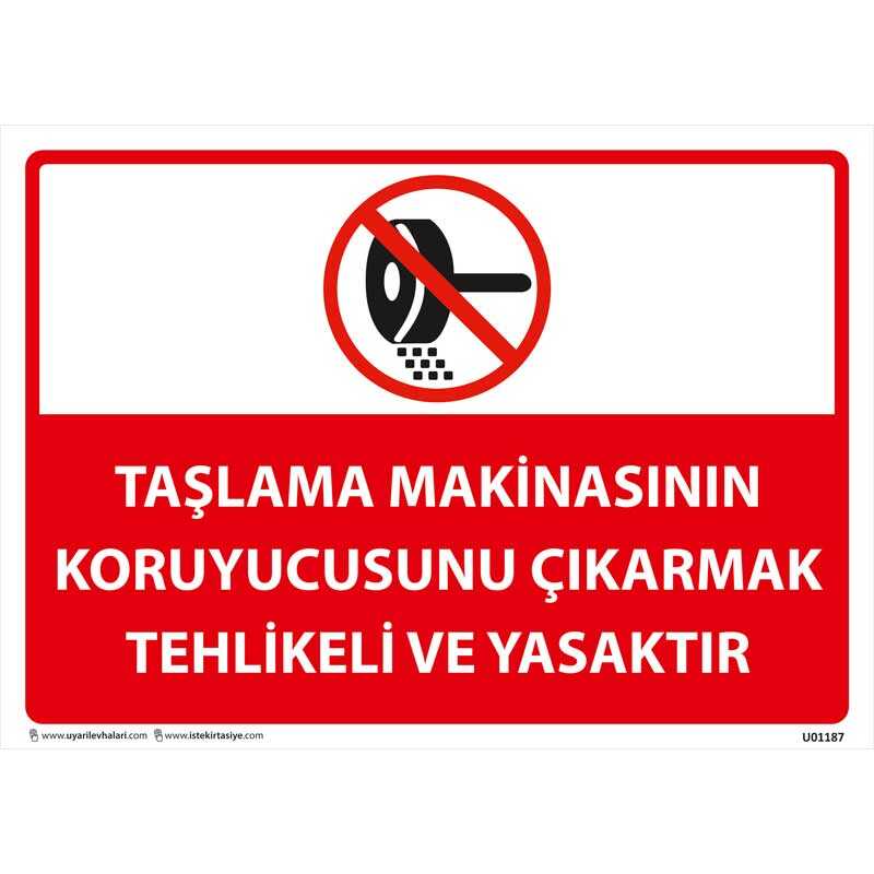 Taşlama Makinesinin Koruyucusunu Çıkartmak Tehlikeli ve Yasaktır Uyarı Levhası